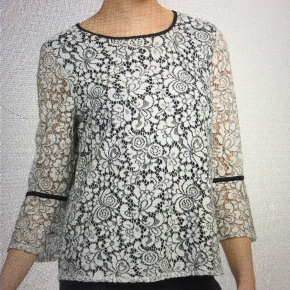 Adrianna Papell White and Black Lace Top M